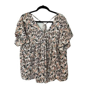 Adora Women’s Short Sleeve V-Neck Tie Back Flowy Floral Blouse Size S GUC